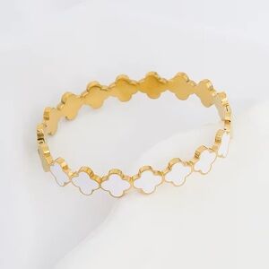 WHITE and Gold four leaf clove stunning bracelet. High quality stainless steel.